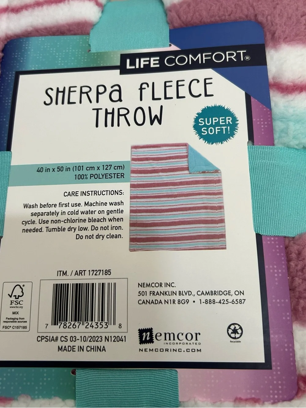 Life Comfort Kids Sherpa Fleece Throw Blanket Pink and Teal Super Soft 40x50in